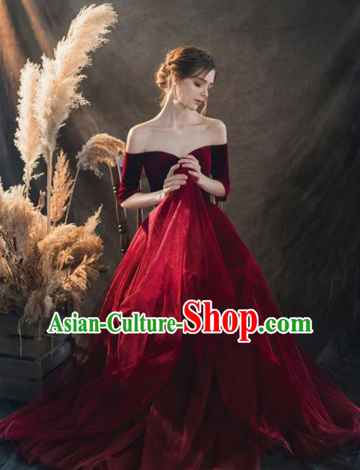 Custom Top Grade Wine Red Wedding Dress Bride Velvet Dress for Women