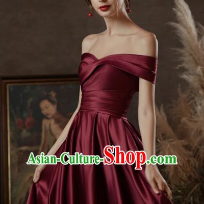 Custom Top Grade Wine Red Wedding Dress Bride Satin Dress for Women