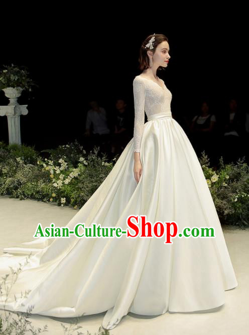 Custom Top Grade White Satin Wedding Dress Bride Trailing Full Dress for Women Custom Top Grade White Satin Wedding Dress Bride Trailing Full Dress for Women