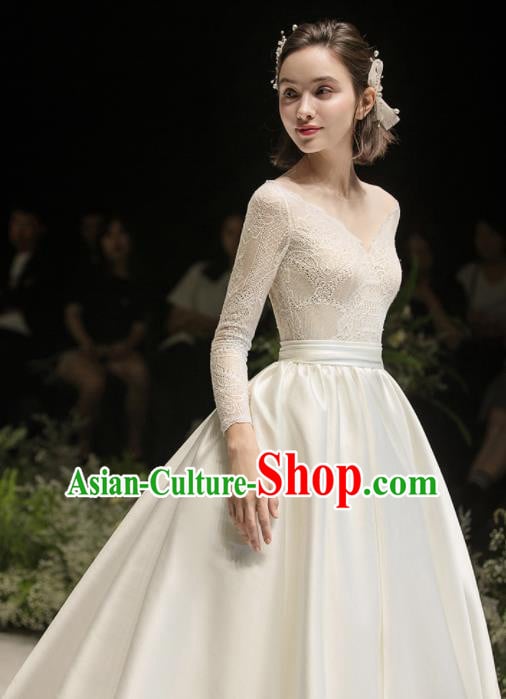 Custom Top Grade White Satin Wedding Dress Bride Trailing Full Dress for Women Custom Top Grade White Satin Wedding Dress Bride Trailing Full Dress for Women