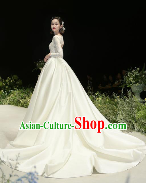 Custom Top Grade White Satin Wedding Dress Bride Trailing Full Dress for Women Custom Top Grade White Satin Wedding Dress Bride Trailing Full Dress for Women