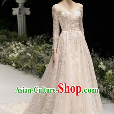 Custom Top Grade Sicily Embroidered Beads Wedding Dress Bride Trailing Full Dress for Women