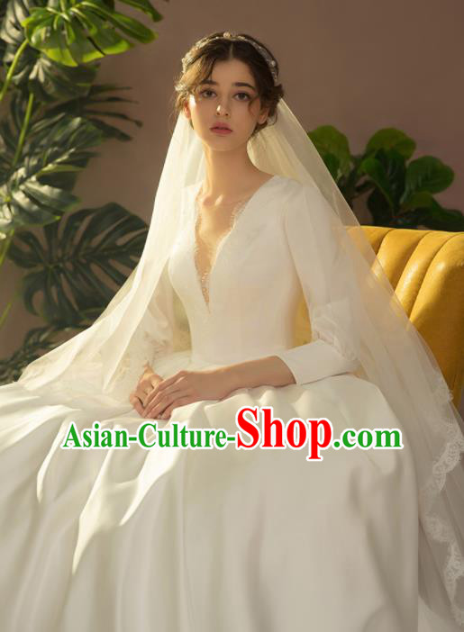Custom Top Grade White Satin Wedding Dress Bride Trailing Full Dress for Women Custom Top Grade White Satin Wedding Dress Bride Trailing Full Dress for Women