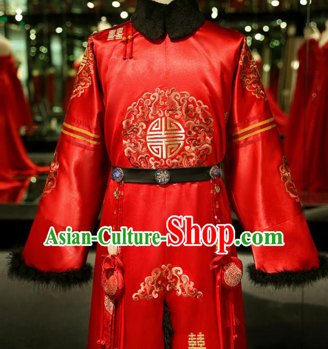 Chinese Ancient Bridegroom Embroidered Red Mandarin Gown Traditional Wedding Tang Suit Costumes for Men Chinese Ancient Bridegroom Embroidered Red Mandarin Gown Traditional Wedding Tang Suit Costumes for Men