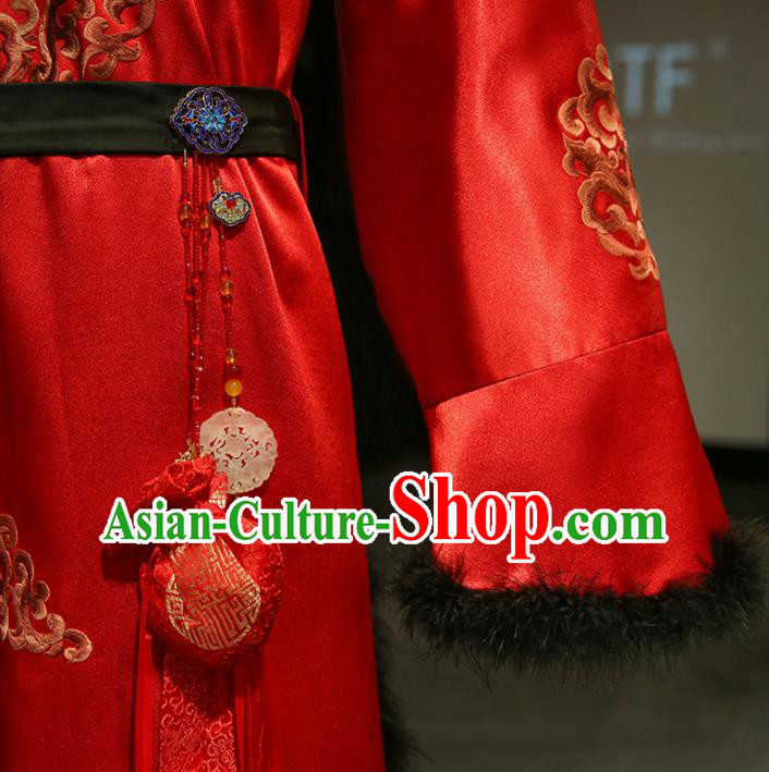 Chinese Ancient Bridegroom Embroidered Red Mandarin Gown Traditional Wedding Tang Suit Costumes for Men Chinese Ancient Bridegroom Embroidered Red Mandarin Gown Traditional Wedding Tang Suit Costumes for Men
