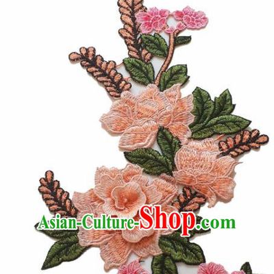 Chinese Traditional Embroidery Light Pink Peony Applique Embroidered Patches Embroidering Cloth Accessories