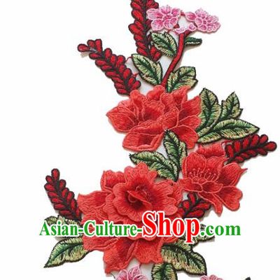 Chinese Traditional Embroidery Watermelon Red Peony Applique Embroidered Patches Embroidering Cloth Accessories