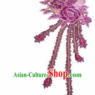 Chinese Traditional Embroidery Purple Phoenix Peony Applique Embroidered Patches Embroidering Cloth Accessories