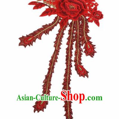 Chinese Traditional Embroidery Red Phoenix Peony Applique Embroidered Patches Embroidering Cloth Accessories
