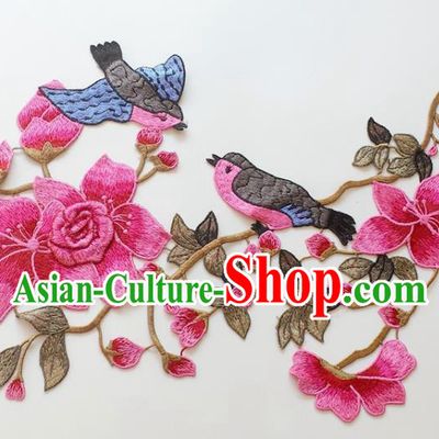 Chinese Traditional Embroidery Birds Rosy Mangnolia Applique Embroidered Patches Embroidering Cloth Accessories