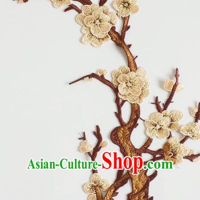 Chinese Traditional Embroidery Light Khaki Plum Branch Applique Embroidered Patches Embroidering Cloth Accessories
