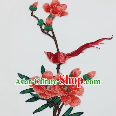 Chinese Traditional Embroidery Watermelon Red Yulan Magnolia Bird Applique Embroidered Patches Embroidering Cloth Accessories