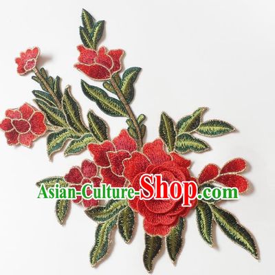 Chinese Traditional Embroidery Red Begonia Applique Embroidered Patches Embroidering Cloth Accessories