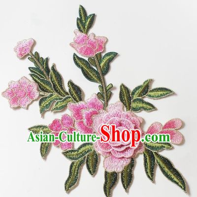 Chinese Traditional Embroidery Pink Begonia Applique Embroidered Patches Embroidering Cloth Accessories