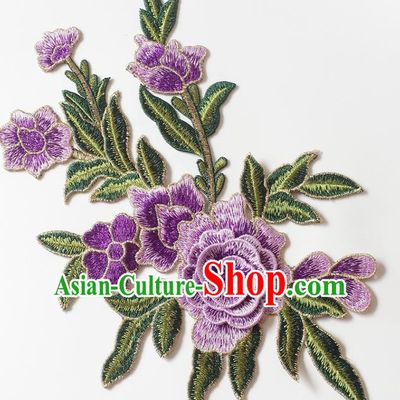 Chinese Traditional Embroidery Purple Begonia Applique Embroidered Patches Embroidering Cloth Accessories