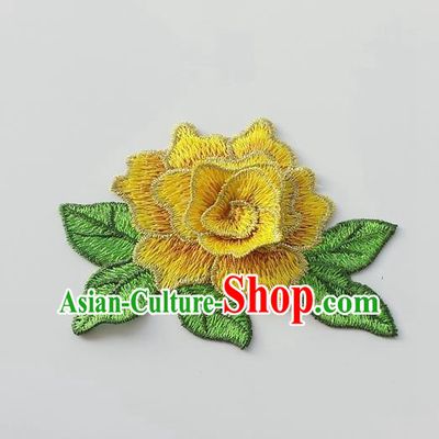 Chinese Traditional Yellow Embroidery Peony Applique Embroidered Patches Embroidering Cloth Accessories