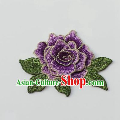 Chinese Traditional Purple Embroidery Peony Applique Embroidered Patches Embroidering Cloth Accessories