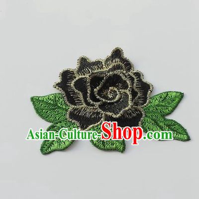 Chinese Traditional Black Embroidery Peony Applique Embroidered Patches Embroidering Cloth Accessories