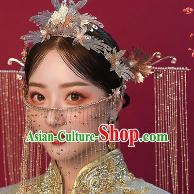 Chinese Ancient Bride Phoenix Coronet Tassel Hairpins Traditional Wedding Xiu He Hair Accessories Complete Set for Women