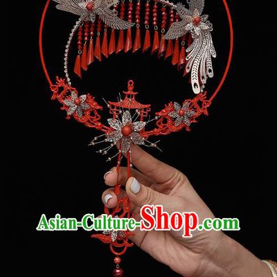 Chinese Ancient Bride Prop Palace Fans Traditional Wedding Xiu He Accessories Round Fan for Women