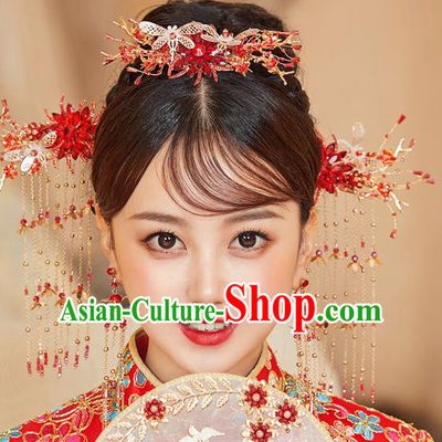Chinese Ancient Bride Dragonfly Hair Comb Hairpins Traditional Wedding Xiu He Hair Accessories Complete Set for Women