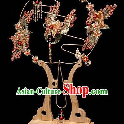 Chinese Ancient Bride Prop Phoenix Butterfly Palace Fans Traditional Wedding Xiu He Accessories Round Fan for Women