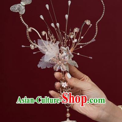 Chinese Ancient Bride Prop Silk Butterfly Palace Fans Traditional Wedding Xiu He Accessories Round Fan for Women