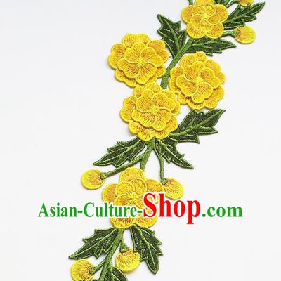 Chinese Traditional Embroidery Yellow Flowers Applique Embroidered Patches Embroidering Cloth Accessories