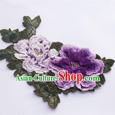 Traditional Chinese Embroidery Purple Stereo Peony Applique Embroidered Patches Embroidering Cloth Accessories