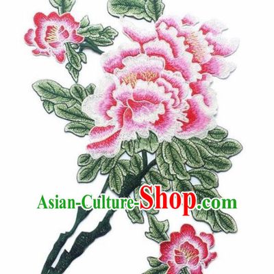 Traditional Chinese Embroidery Peony Flower Applique Embroidered Patches Embroidering Cloth Accessories