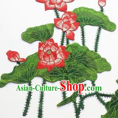 Traditional Chinese Embroidery Red Lotus Applique Embroidered Patches Embroidering Cloth Accessories