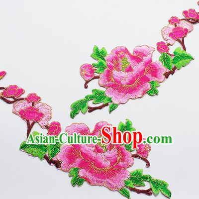 Traditional Chinese National Embroidery Pink Peony Applique Embroidered Patches Embroidering Cloth Accessories