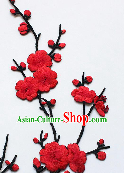Traditional Chinese National Embroidery Red Plum Flowers Applique Embroidered Patches Embroidering Cloth Accessories Traditional Chinese National Embroidery Red Plum Flowers Applique Embroidered Patches Embroidering Cloth Accessories