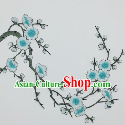 Traditional Chinese National Embroidery Blue Plum Flowers Applique Embroidered Patches Embroidering Cloth Accessories