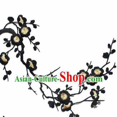 Traditional Chinese National Embroidery Black Flowers Applique Embroidered Patches Embroidering Cloth Accessories