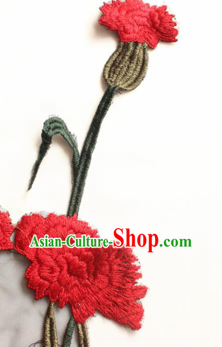 Traditional Chinese National Embroidery Red Carnation Applique Embroidered Patches Embroidering Cloth Accessories Traditional Chinese National Embroidery Red Carnation Applique Embroidered Patches Embroidering Cloth Accessories