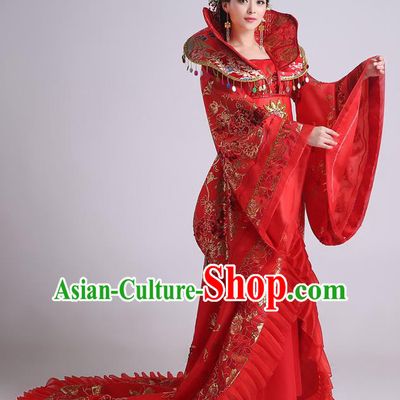 Chinese Ancient Tang Dynasty Imperial Consort Red Trailing Dress Traditional Hanfu Goddess Classical Dance Costumes for Women