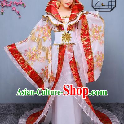 Chinese Ancient Tang Dynasty Imperial Consort White Trailing Dress Traditional Hanfu Goddess Classical Dance Costumes for Women