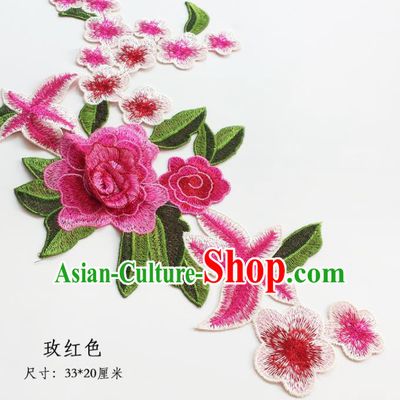 Traditional Chinese National Embroidery Stereo Rosy Flowers Applique Embroidered Patches Embroidering Cloth Accessories