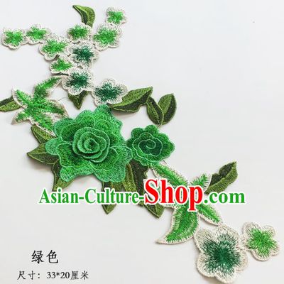 Traditional Chinese National Embroidery Stereo Green Flowers Applique Embroidered Patches Embroidering Cloth Accessories
