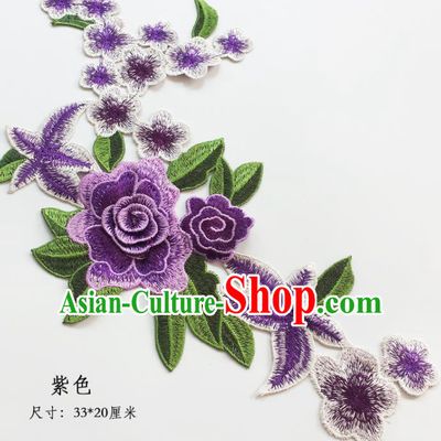 Traditional Chinese National Embroidery Stereo Purple Flowers Applique Embroidered Patches Embroidering Cloth Accessories