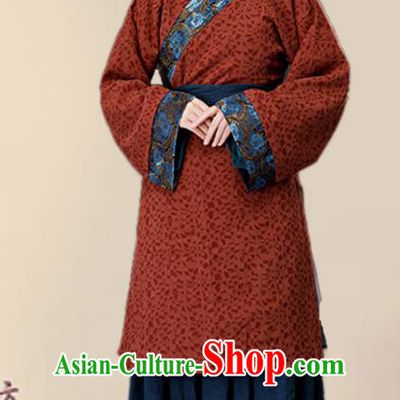 Chinese Ancient Song Dynasty Female Civilian Rust Red Dress Traditional Hanfu Farmerette Costumes for Women