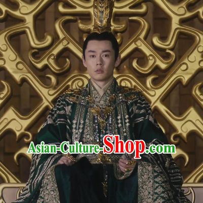 Chinese Historical Drama Ancient Emperor of Yin Empire Novoland Eagle Flag Bai Luyan Replica Costumes and Headpiece for Men