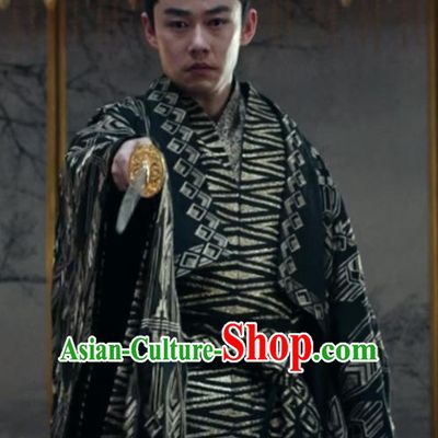 Chinese Ancient Emperor of Yin Empire Historical Drama Novoland Eagle Flag Bai Luyan Replica Costumes and Headpiece for Men