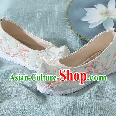 Chinese Handmade Embroidered Flower Bird Light Green Cloth Shoes Traditional Hanfu Shoes National Shoes for Women