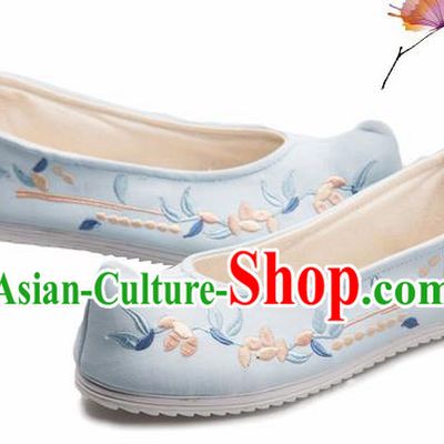 Chinese Handmade Opera Embroidered Blue Bow Shoes Traditional Hanfu Shoes National Shoes for Women