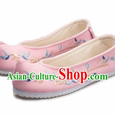 Chinese Handmade Opera Embroidered Pink Bow Shoes Traditional Hanfu Shoes National Shoes for Women