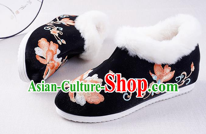 Chinese Handmade Winter Embroidered Black Boots Traditional Hanfu Shoes National Shoes for Women Chinese Handmade Winter Embroidered Black Boots Traditional Hanfu Shoes National Shoes for Women