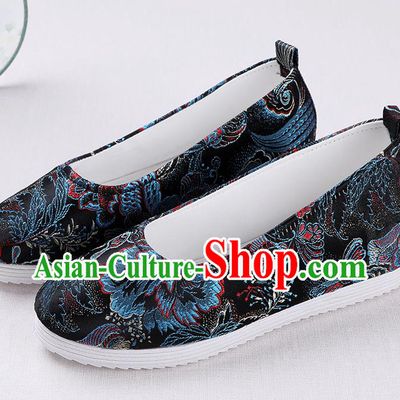 Chinese Handmade Opera Black Satin Shoes Traditional Hanfu Shoes National Shoes for Women