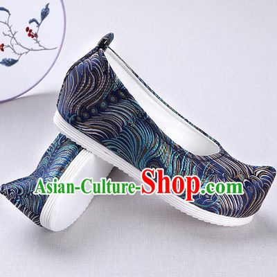 Chinese Handmade Opera Embroidered Royalblue Brocade Bow Shoes Traditional Hanfu Shoes National Shoes for Women